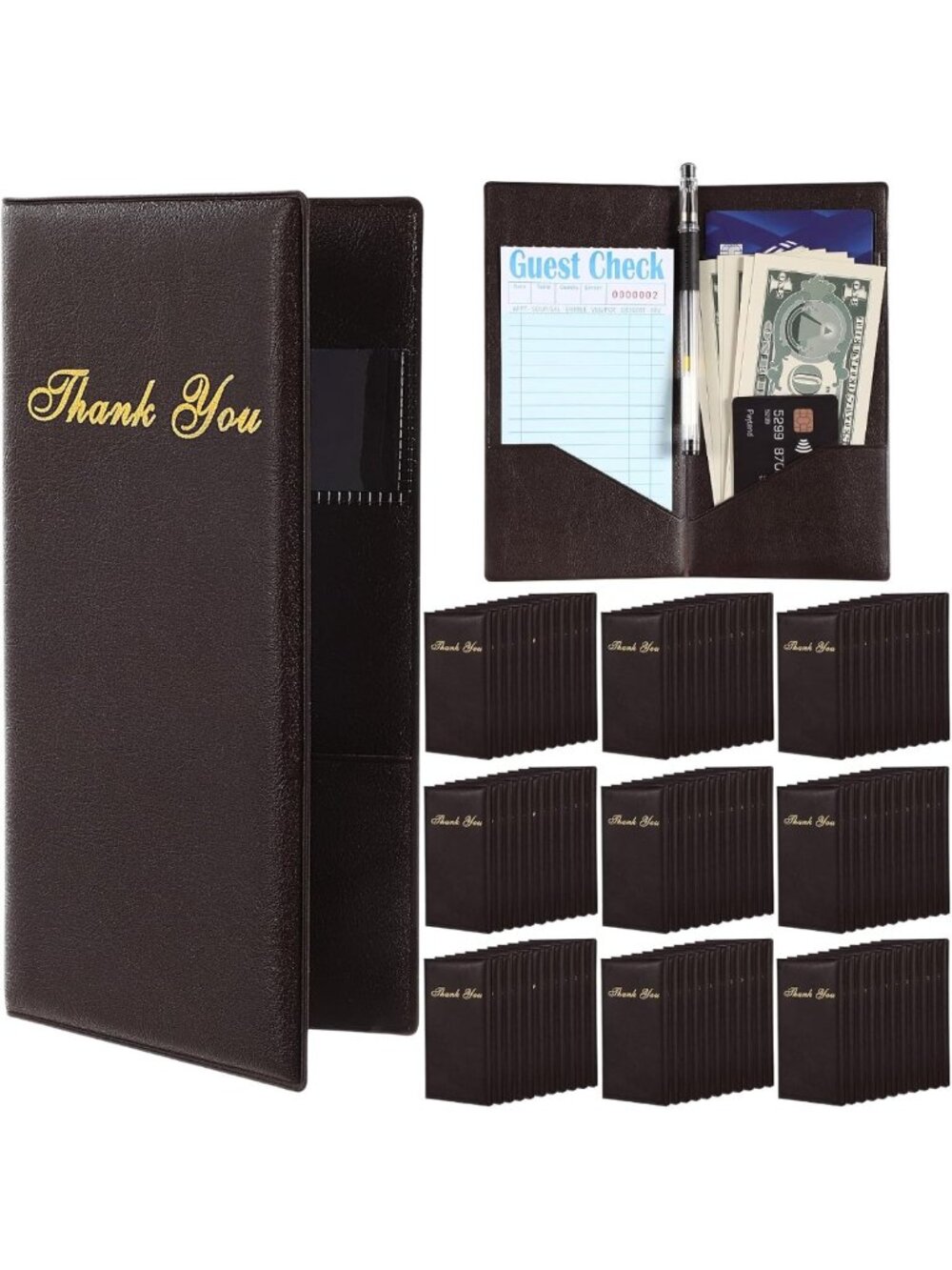 60 Pcs Check Presenters for Restaurants, Bill Holders, Brown Server Books